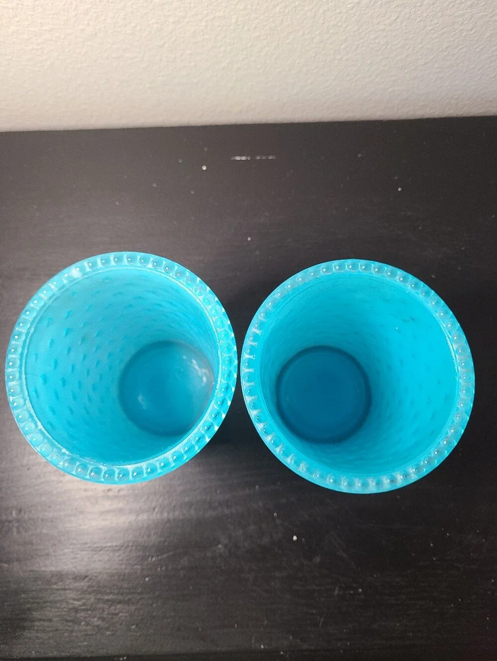 Blue Bubble Glass Candle Holders Set 2 Hobnail Turquoise Aqua Decorative 5